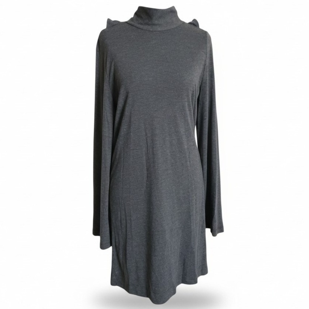 IRO Jeans Cassy Mini Dress Open Back Ruffle Small Charcoal Grey LS NWT $209 - Picture 2 of 8
